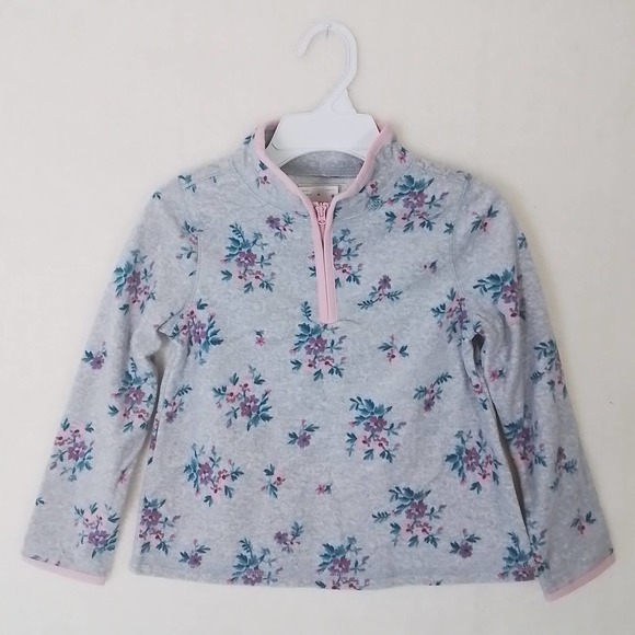 Oshkosh‎ 1/4 Zip Fleece Pullover Size 6 in Grey w/ Floral Print - Picture 1 of 11
